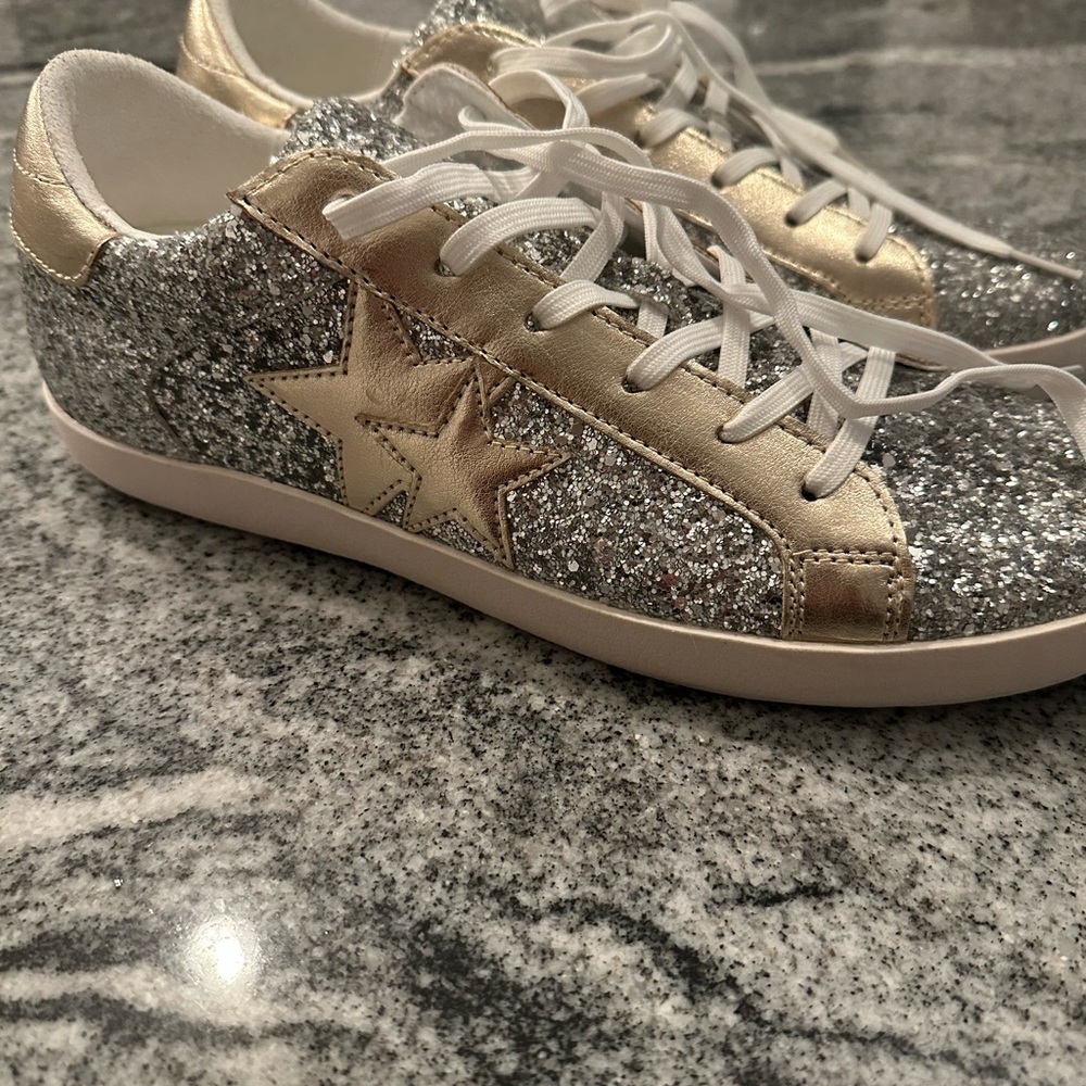 JustFab Glittery Silver and Gold Sneakers